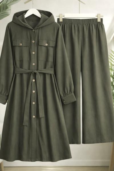 Kapşonlu Tamboy Kap pantolon Takım Yeşil TC40169