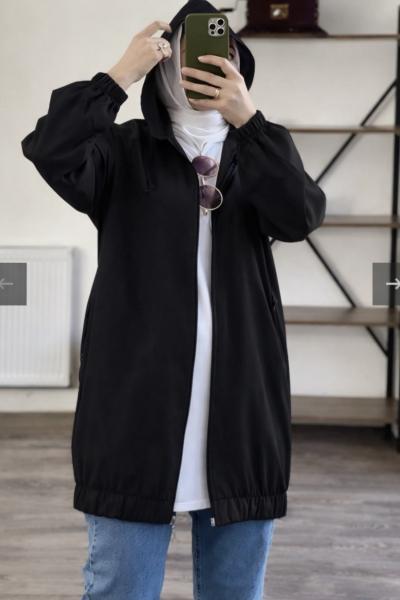 Kapşonlu ceket Siyah  1135