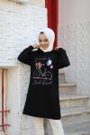 Kapşonlu Bisiklet Baskı Tunik siyah UMS734