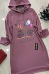 Kapşonlu Bisiklet Baskı Tunik gül UMS734