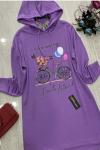 Kapşonlu Bisiklet Baskı Tunik Lila  UMS734