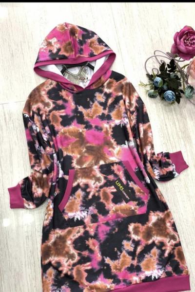 Kapşonlu Kanguru Cepli Tunik Pembe  UMS750