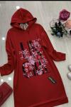 Kapşonlu Çiçek Desen Tunik Kırmızı UMS751