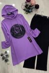 Kapşonlu Craft Baskılı Takım Lila   ums 785
