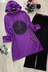 Kapşonlu Craft Baskılı Takım Mor  ums 785