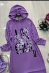 KAPŞONLU ÇİÇEK DESEN TUNİK LİLA UMS 751