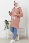 Kapşonlu 29 baskılı Triko Tunik Pudra NFS14371