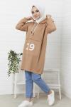 Kapşonlu 29 baskılı Triko Tunik Camel   NFS14371