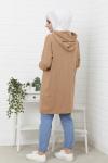 Kapşonlu 29 baskılı Triko Tunik Camel   NFS14371