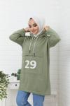 Kapşonlu 29 baskılı Triko Tunik yeşil  NFS14371