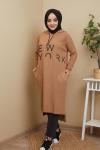 Kapşonlu Baskılı Triko Tunik CamelNFS14218
