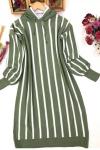 Kapşonlu Çizgili Triko Tunik Mintyeşili  14466