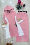 Kapşonlu Renkli Ayrobin Kumaş Takım Pembe  UMS 923