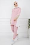 Kapşonlu Renkli Ayrobin Kumaş Takım Pembe  UMS 923