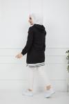 Kapşonlu Kol_Etek Ucu lastikli Tunik Siyah ZNK935