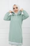 Kapşonlu Kol_Etek Ucu lastikli Tunik Mintyeşili ZNK935