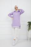 Kapşonlu Kol_Etek Ucu lastikli Tunik Lila ZNK935
