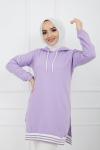 Kapşonlu Kol_Etek Ucu lastikli Tunik Lila ZNK935