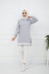 Kapşonlu Kol_Etek Ucu lastikli Tunik Gri  ZNK935