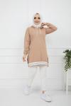 Kapşonlu Kol_Etek Ucu lastikli Tunik Camel  ZNK935