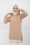 Kapşonlu Kol_Etek Ucu lastikli Tunik Camel  ZNK935
