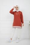 Kapşonlu Kol_Etek Ucu lastikli Tunik Tarçın   ZNK935