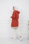 Kapşonlu Kol_Etek Ucu lastikli Tunik Tarçın   ZNK935