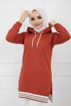 Kapşonlu Kol_Etek Ucu lastikli Tunik Tarçın   ZNK935