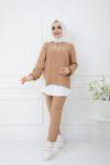 Kapşonlu Ayrobin Kumaş Takım camel UMS977