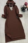 Kapşonlu uzun tunik elbise Kahve UMS1260