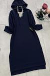 Kapşonlu uzun tunik elbise Lacivert  UMS1260