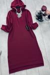 Kapşonlu uzun tunik elbise Fuşya UMS1260