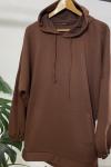 Kapşonlu kanguru cepli sweatshirt Kahve ADY1263
