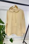 Kapşonlu kanguru cepli sweatshirt Bej ADY1263