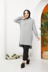 Kapşonlu Triko Tunik Gri ADY1303