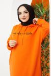 Kapşonlu uzun Baskılı tunik-elbise Turuncu ADY1302