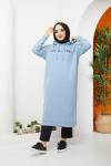 Kapşonlu uzun Baskılı tunik-elbise Mavı ADY1302