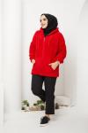 Kapşonlu cepli peluş mont KırmızıTBT1304
