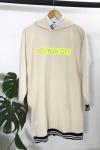 Kapşonlu kol renkli lastikli sweatshirt bej  SLT1309
