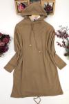 Kapşonlu cepli triko Tunik camel NFS1325