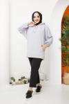 Kapşonlu kanguru cepli sweatshirt gri ADY1263