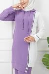 Kapşonlu iki renk Ayrobin Kumaş Takım Lila  ZNK1507