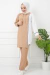 Kapşonlu iki renk Ayrobin Kumaş Takım Camel   ZNK1507