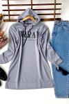 Kapşonlu  DREAM Tunik Gri  SLT3013