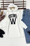 Kapşonlu kanguru cepli wisconsın  tunik beyaz TBT3014