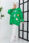 Kapşonlu emojili sweatshirt Yeşil   SLT3015