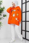 Kapşonlu emojili sweatshirt Turuncu    SLT3015