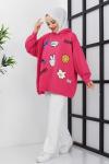 Kapşonlu emojili sweatshirt Fuşya    SLT3015
