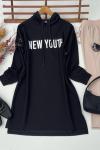 Kapşonlu Newyouth iki iplik tunik Siyah ADY3018