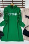 Kapşonlu Newyouth iki iplik tunik yeşil ADY3018